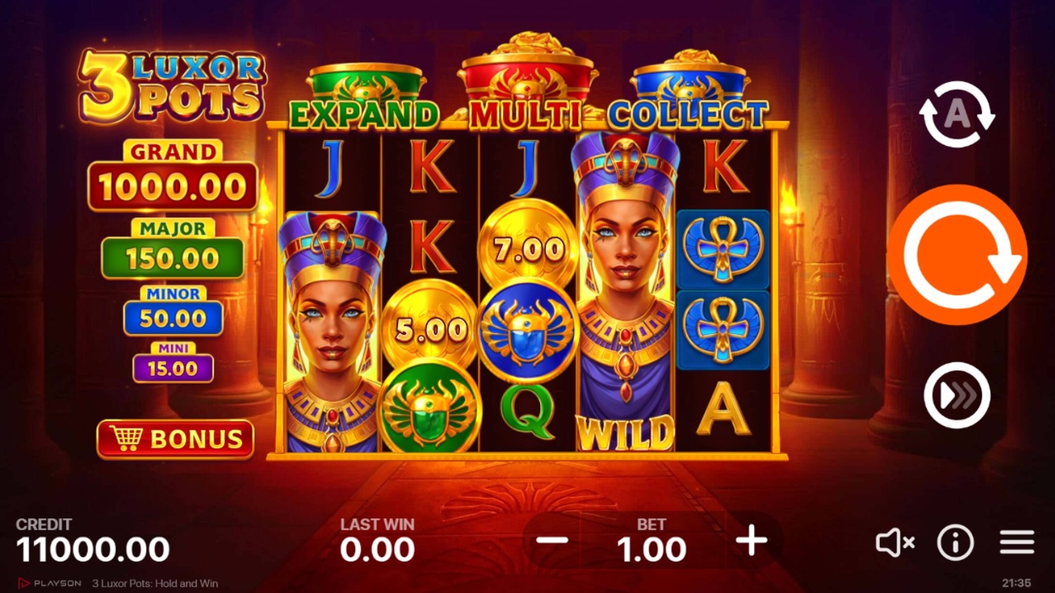 3 Luxor Pots Hold and Win
