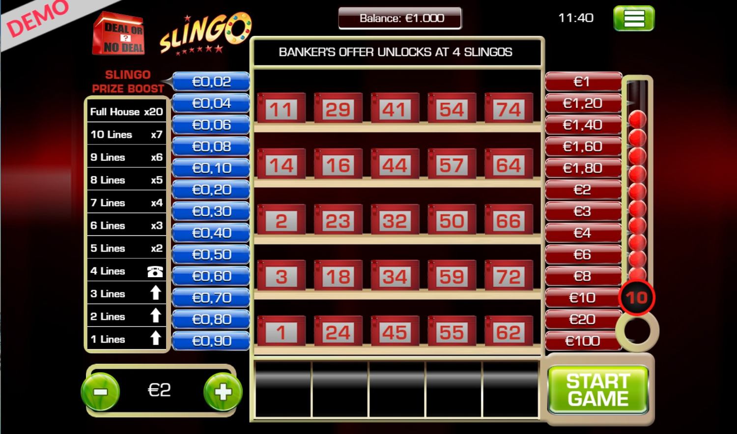 Slingo Deal or No Deal