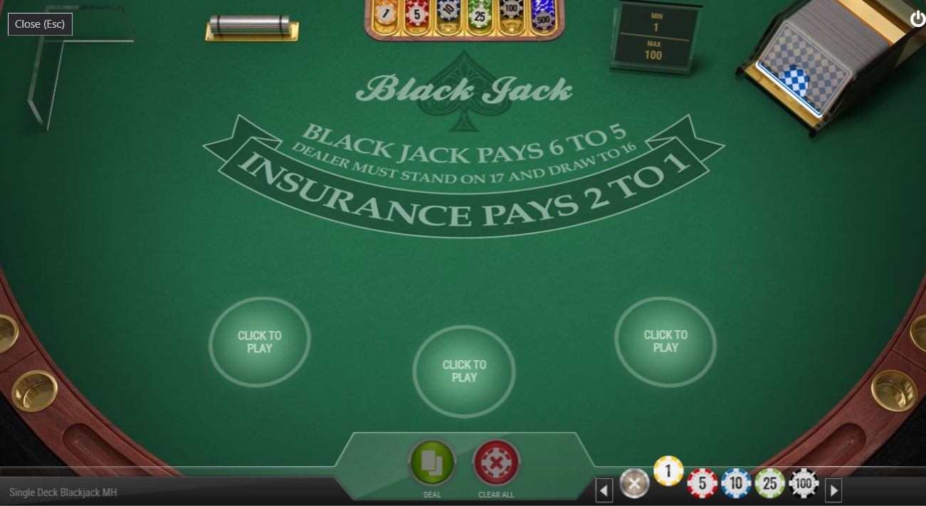 Single Deck BlackJack MH