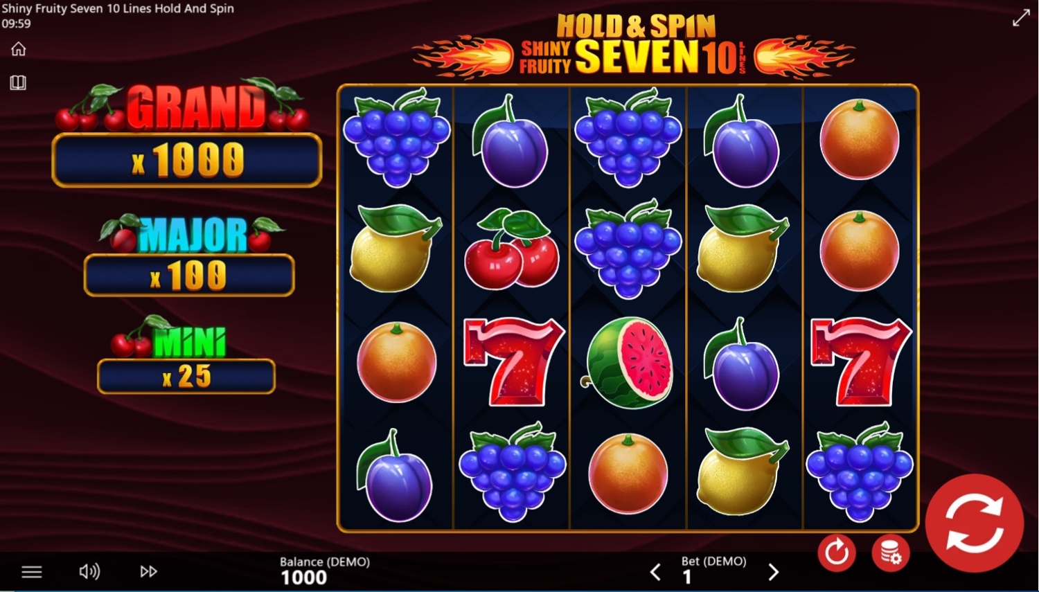Shiny Fruity Seven: 10 Lines Hold and Spin