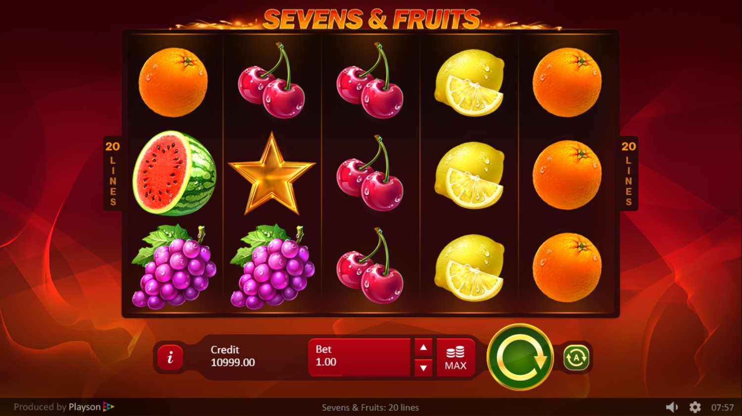Sevens & Fruits: 20 lines