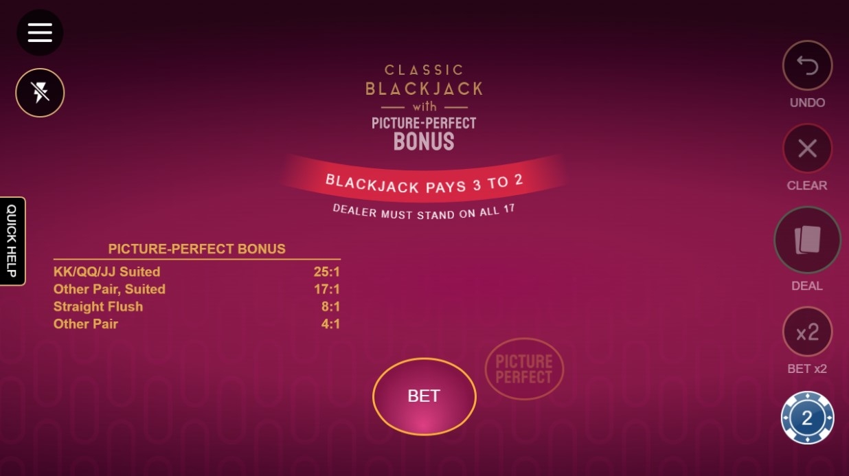 Classic Blackjack with Picture-Perfect Bonus