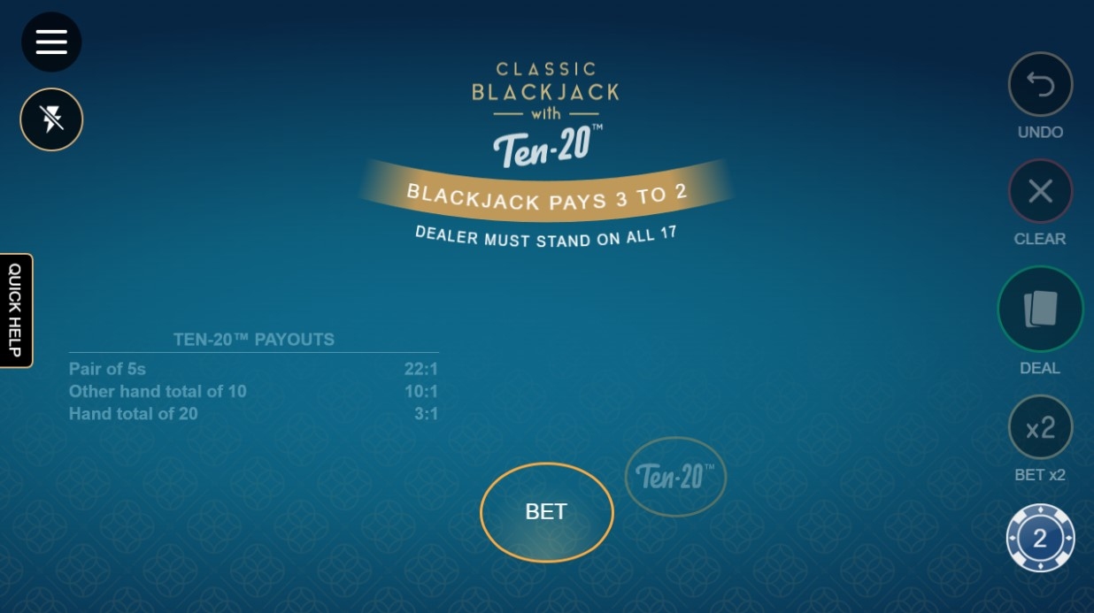 Classic Blackjack with Ten 20