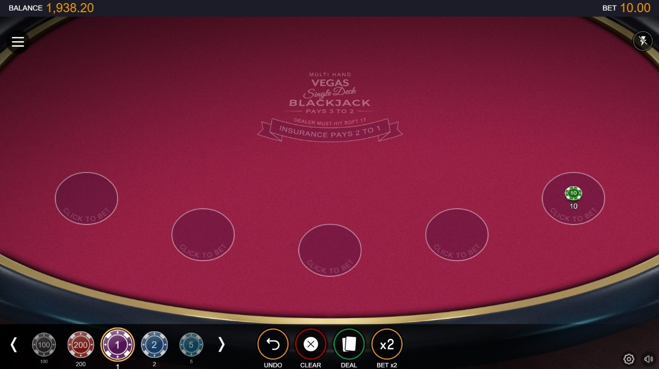 Multihand Vegas Single Deck Blackjack