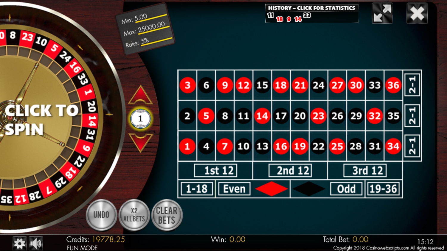 No-Zero Roulette 2D Advanced